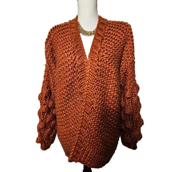 Macaron Womens Orange Knitted Long Sleeve Open Hang Cardigan Sweater Size Medium - Picture 1 of 6